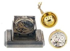 Pocket watches- 2 (Two): The first a Mathey - Tissot purse watch with 17 jewel nickel movement, decorative sterling silver case, Arabic numeral and dot marker metal dial and gilt leaf hands, the other a ball watch with chain, retailed by Bucherer, 17 jewel nickel movement, gilt case and chain, with retailers box, both 20th century