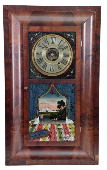 Chauncey Jerome, New Haven, Conn., 8 day, time only, brass weight driven movement OG shelf clock.