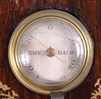 R. Camotta, Halifax wheel barometer with thermometer, hygrometer and level in inlaid mahogany case