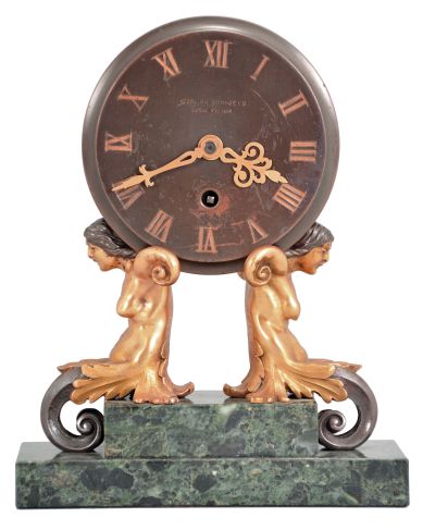 Chelsea Clock Co., Chelsea, Mass., 8 day, spring driven brass lever movement French style art deco desk timepiece. Serial No. 138422.