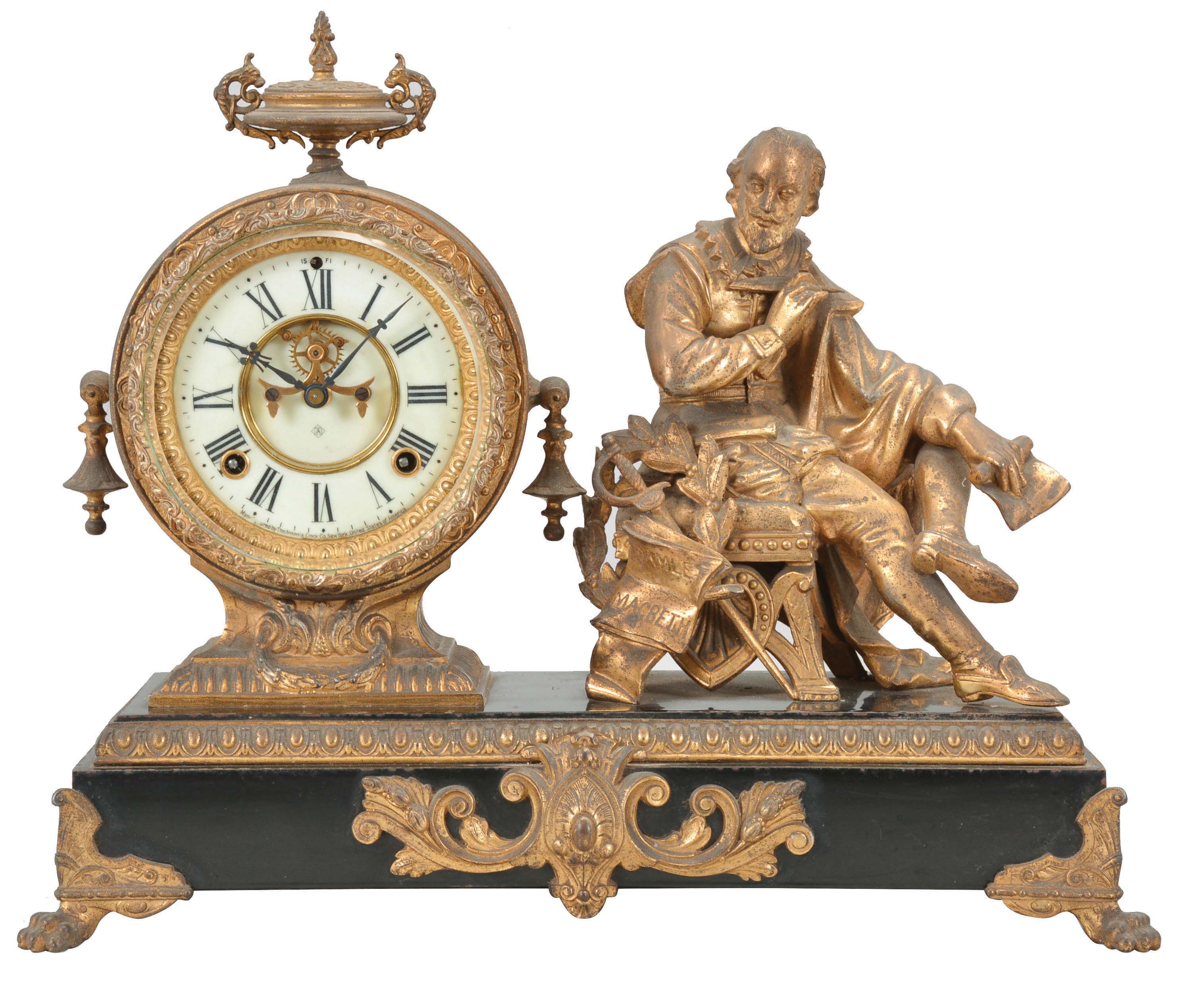 Ansonia Brass and Glass Mantle Clock 10.75
