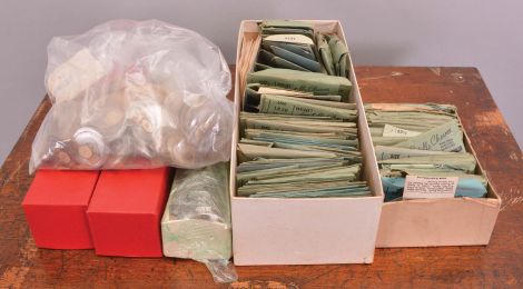 2 (Two) Cabinets of Watch Crystals: one four drawer wood cabinet and one five drawer wood cabinet, both with many pocket and wrist watch crystals. Lot also includes a partial box of crystals.