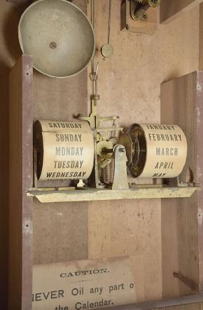 Southern Calendar Clock Co., St. Louis, Mo., "Fashion No. 1" shelf clock with a Seth Thomas spring driven, 8 day, time and strike movement and a R. T. Andrews patented perpetual calendar mechanism, in a rosewood veneered case.