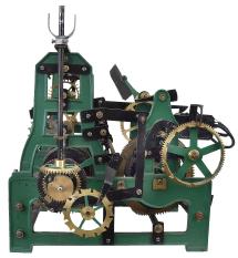 Max Han, Thurmuhrenfabrik Zickau Sachsen, Germany, tower clock, time and strike, weight driven movement with anchor escapement in a green painted cast iron frame with maker