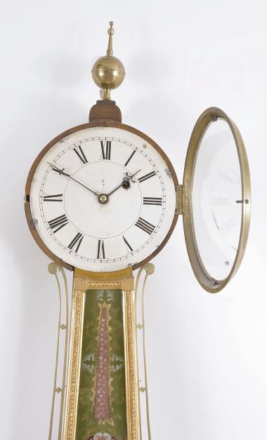 Samuel Abbott, Boston, Mass.8 day, weight driven brass movement patent or banjo timepiece.