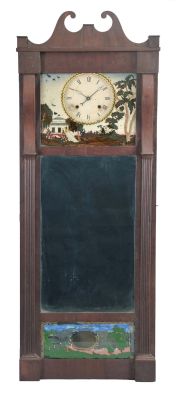 Joseph Ives, New York, 8 day, time and strike, spring brass movement mirror clock.