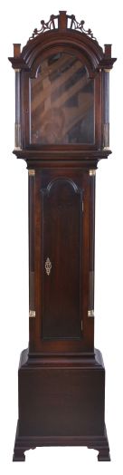 Roxbury style reproduction tall clock mahogany case (only) with Willard type ogee bracket feet,