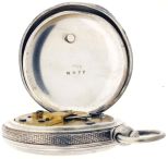 American Waltham Watch Co.,Waltham, Mass., "Chronodrometer", 18 size, 16 jewels, key wind and set gilt plate movement with lever escapement and gold balance in a coin silver, engine turned hunting case and Roman and Arabic numeral, double sunk white enamel dial, serial #14787, c1860.