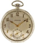 Hamilton Watch Co., Lancaster, Penn., 922 "Masterpiece", 12 size, 23 jewels, stem wind and set, adjusted to 5 positions, circular damascened, nickel plate movement with lever escapement, cut bimetallic balance, gold jewel settings, gold timing screws, gold wheel train and whiplash micrometric regulator in an 18 karat, white gold, hinged back and snap bezel open face case with maker