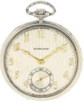 Hamilton Watch Co., Lancaster, Penn., 922 "Masterpiece", 12 size, 23 jewels, stem wind and set, adjusted to 5 positions, circular damascened, nickel plate movement with lever escapement, cut bimetallic balance, gold jewel settings, gold timing screws, gold wheel train and whiplash micrometric regulator in an 18 karat, white gold, hinged back and snap bezel open face case with maker