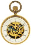 Waterbury Watch Co., Waterbury, Conn., Series A rotary long wind, gilt 6 spoke movement with duplex escapement, Roman numeral paper dial, blued steel hands, brass open face case with celluloid back and bezel, c1880