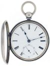 Dennison, Howard and Davis, Waltham, Mass., silver cased pocket watch, serial #4454, 18 size, 11 jewels, key wind and set gilt plate movement with lever escapement in a silver, hinged back and bezel, engine turned and engraved open face case with Roman numeral white enamel dial, blued steel spade hands, serial #4454, c1857.