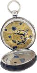 Dennison, Howard and Davis, Waltham, Mass., silver cased pocket watch, serial #4454, 18 size, 11 jewels, key wind and set gilt plate movement with lever escapement in a silver, hinged back and bezel, engine turned and engraved open face case with Roman numeral white enamel dial, blued steel spade hands, serial #4454, c1857.