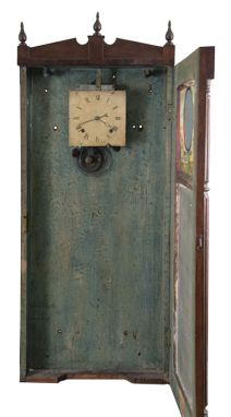 Joseph Ives, New York, 8 day, time and strike, weight iron and brass movement mirror clock.