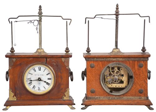 Clocks- 2 (Two) original Jerome & Co. [New Haven] flying pendulum clocks, one less dial & lead ball, the other complete