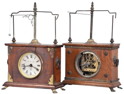 Clocks- 2 (Two) original Jerome & Co. [New Haven] flying pendulum clocks, one less dial & lead ball, the other complete