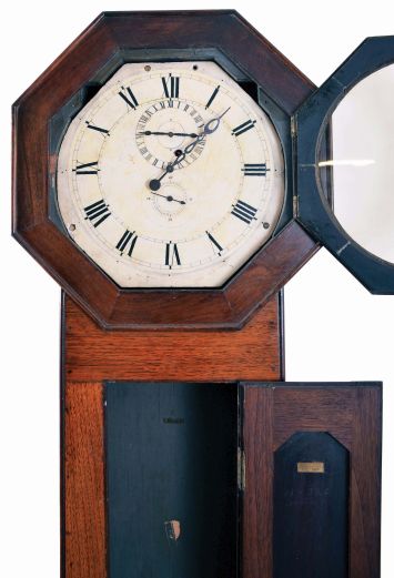 F.L. Scheidemann, Philadelphia, Pennsylvania, standing astronomical regulator, 8 day, time only, weight driven movement in a walnut case with octagonal top and painted wooden dial