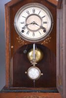 Clocks- 3 (Three) American Shelf: (1) Ansonia Clock Co., New York, "BEAVER", model, pressed walnut gingerbread, 8 day; (2) Wm. L. Gilbert Clock Co.,"OBELISK", in a rosewood veneer case, 8 day and (3) a Seth Thomas "CHICAGO" model from their City Series, 9 day