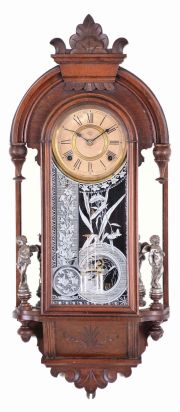 Ansonia Clock Co., New York, "Major" wall clock, walnut cased mirror side, 8 day gong strike.
