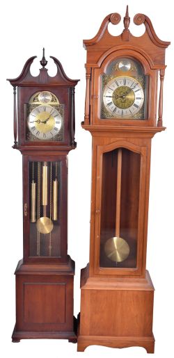 Tall Clocks- 4 (Four) modern: 8 day, weight driven, time, strike and chime including a Howard Miller and a New England Clock Co.