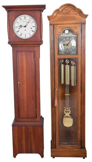 Tall Clocks- 4 (Four) modern: 8 day, weight driven, time, strike and chime including a Howard Miller and a New England Clock Co.