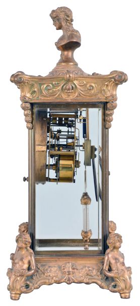 Ansonia Clock Co., New York, "Renaissance", day, time and strike, spring brass movement crystal regulator mantel clock.