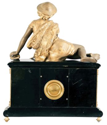 Ansonia Clock Co., New York, "Virginia base with Shepard Boy", 8 day, time and strike figural mantel clock .