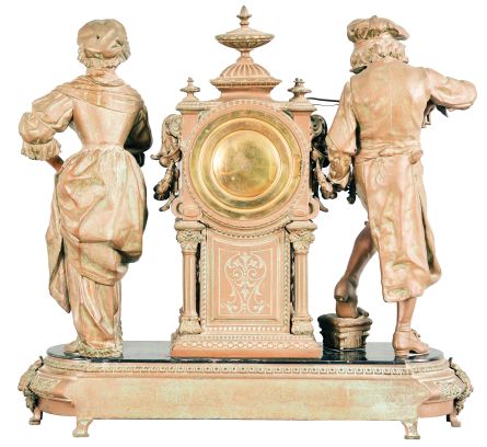 Ansonia Clock Co., New York, "Minuet", 8 day, time and strike, spring brass movement figural mantel clock.