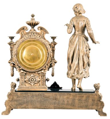 Ansonia Clock Co., New York, "Solo", 8 day, time and strike, spring brass movement figural mantel clock.