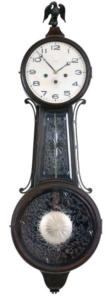 Ansonia Clock Co., New York, "Ansonia Banjo No. 3", 8 day, time and strike with Westminster chime spring brass movement banjo wall clock.
