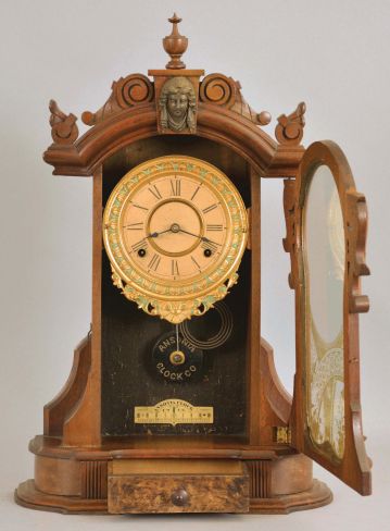 Ansonia Clock Co., New York, "Monarch", 8 day, time and strike, spring brass movement shelf clock.