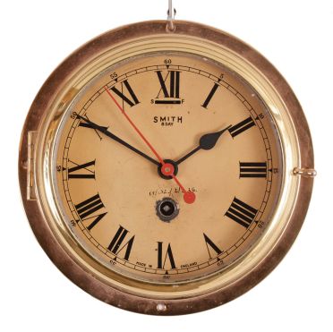 Clocks- 4 (Four): (1) Germany, 30 hour, weight brass movement cuckoo and quail wall clock, c1920 (2) English, 8 day, time and strike, spring brass lever movement gallery clock, c1935 (3) Unknown, American, 30 hour, time and alarm spring brass lever small gallery timepiece, c1865 (4) Smith, England, "Astral", 8 day, spring brass lever movement engine or ward room wall timepiece, c1935