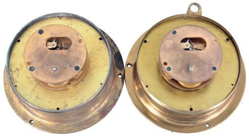 Clocks- 2 (Two) U.S. Light House Service: Seth Thomas Clock Co., Thomaston, Conn., for U.S. Light House Service, 8 day, time only, spring-driven balance wheel movements in brass cases with screw-on bezels, 4.5 inch silvered dials