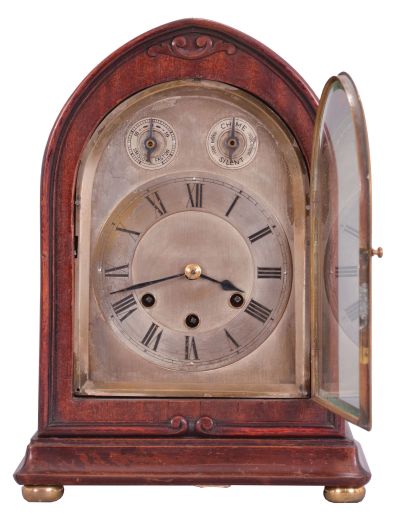 Germany, Gustav Becker, 8 day, time and strike, spring brass movement Westminster chime mantel clock.