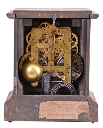 Seth Thomas Clock Co., Thomaston, Conn., "Dana No. 1" shelf clock with a spring driven, 8 day, time and strike movement in an adamantine finish case.