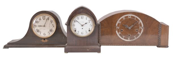 Clocks- 9 (Nine): Assorted spring-driven and electric mantel clocks by makers including Seth Thomas, Gilbert, and Junghans.