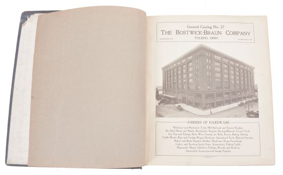 Books- 9 (Nine) Catalogs on Tools and Hardware: large catalogs featuring hardware, tools, and some finished goods. Companies include: Bostwick-Braun Hardware Co.; Hibbard, Spencer, Bartlett & Co.; Wm. Frazer Jr.; Watkins-Cottrell Company; Belknap Hardware & Manufacturing Co.; Buhl Sons Co.; Lyon Brothers Inc.; and Phoenix Chair Company. Also included is a 1918 Donnelley "Red Book" business directory and buyer