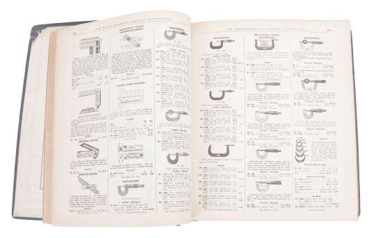 Books- 9 (Nine) Catalogs on Tools and Hardware: large catalogs featuring hardware, tools, and some finished goods. Companies include: Bostwick-Braun Hardware Co.; Hibbard, Spencer, Bartlett & Co.; Wm. Frazer Jr.; Watkins-Cottrell Company; Belknap Hardware & Manufacturing Co.; Buhl Sons Co.; Lyon Brothers Inc.; and Phoenix Chair Company. Also included is a 1918 Donnelley "Red Book" business directory and buyer