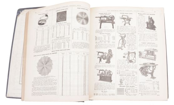 Books- 9 (Nine) Catalogs on Tools and Hardware: large catalogs featuring hardware, tools, and some finished goods. Companies include: Bostwick-Braun Hardware Co.; Hibbard, Spencer, Bartlett & Co.; Wm. Frazer Jr.; Watkins-Cottrell Company; Belknap Hardware & Manufacturing Co.; Buhl Sons Co.; Lyon Brothers Inc.; and Phoenix Chair Company. Also included is a 1918 Donnelley "Red Book" business directory and buyer