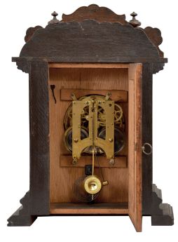 Ansonia Clock Co., New York, "Malta" mantel clock, 8 day, time and strike, spring driven movement in an oak case, c1901