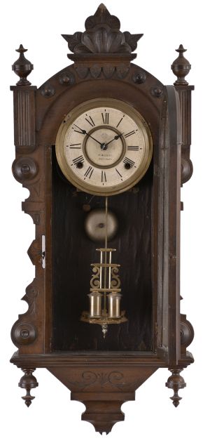 Ansonia Clock Co., New York, "Mississippi", 8 day, time and strike spring brass movement wall clock.