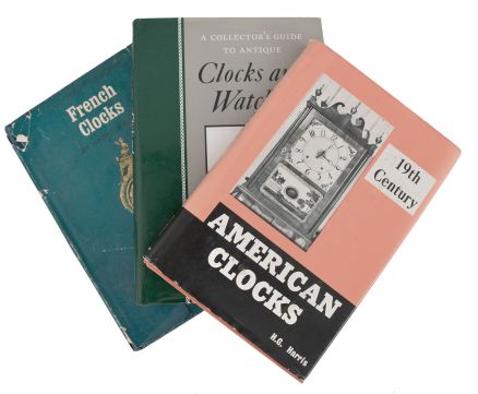 Books- 22 (Twenty-two): references on clocks and watches including "Bench Practices for Watch Repairers" by Fried, "Watch & Clock Encyclopedia" by DeCarle, and "The World