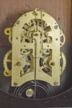 Terry Clock Co., Waterbury, Conn., "Octagon Top Drop", 8 day, time and strike, brass spring movement wall clock