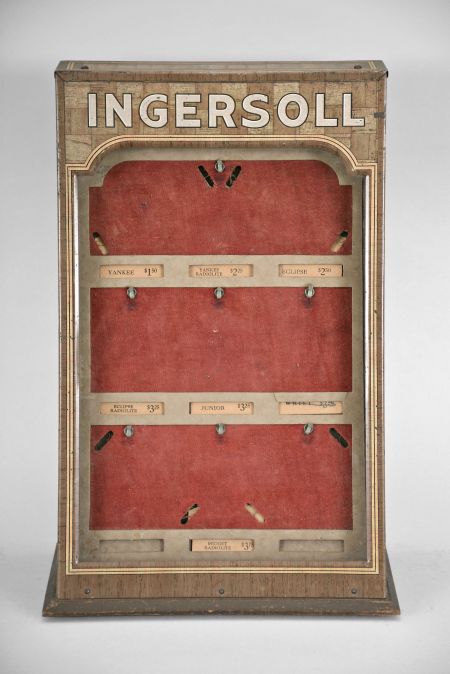 Ingersoll Watch Company countertop display case with prices. Ingersoll watches were supplied by the Waterbury Clock Co. The "Yankee" watch made by Waterbury was introduced in 1896 and sold for one dollar.