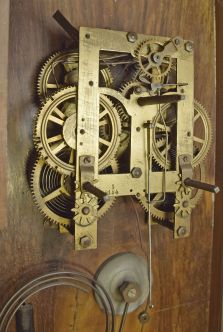 Anglo- American, Vienna style, 8 day, time and strike spring brass movement wall clock with an American movement.