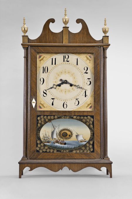 H. W. Cantley, Ocean City, New Jersey, 8 day, time and strike spring brass movement copy of a pillar & scroll shelf clock.