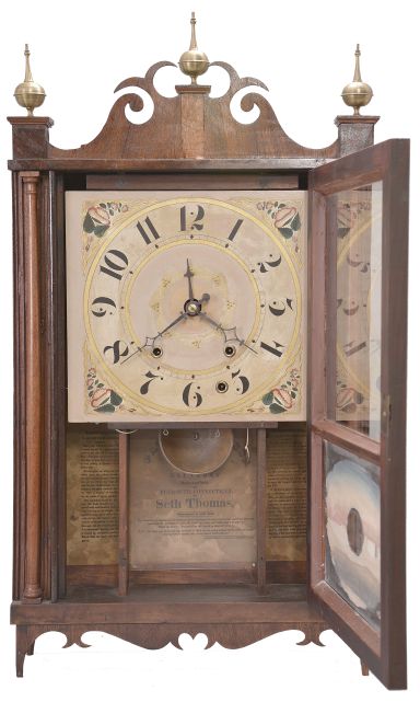 Seth Thomas, Plymouth, Conn., & others, 30 hour, time, strike and alarm weight wood movement shelf clock.